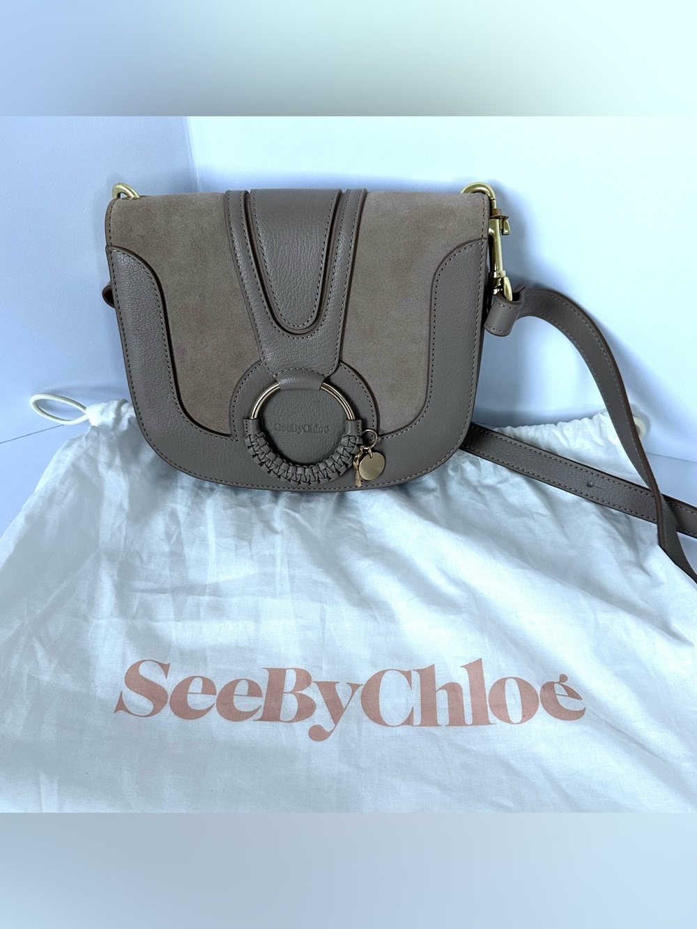 New See by Chloé Hana Suede & Leather Shoulder Bag in Motty Grey - Picture 4 of 16